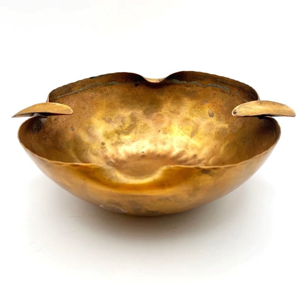 Vintage Hammered Copper Ashtray Bowl Marked Golden State 017